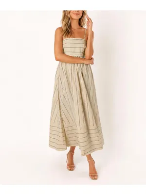 Beige brown Striped Spaghetti Strap Maxi Dress thumbnail 3