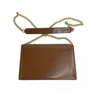 Faux Leather Brown Structured Gold Tone Horseshoe Chain Purse Bag thumbnail 12