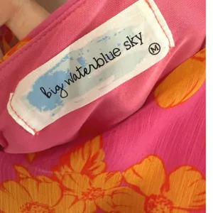 Big Water Blue Sky Pink Floral Chiffon Long Balloon Sleeve Mini Dress Sz M thumbnail 5