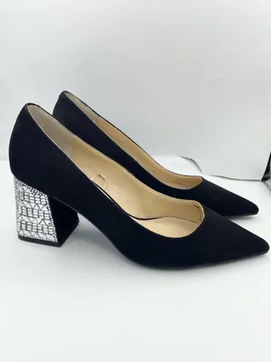 Betsey Johnson pointed toe rhinestone block heel black pumps Size 7.5M thumbnail 2