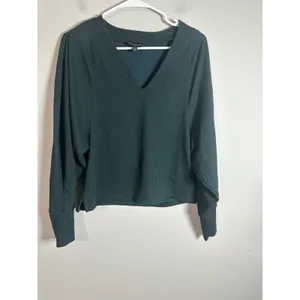 Banana Republic Womens XS Dark Green Ribbed V-Neck‎ Dolman Sleeve Knit Top thumbnail 2