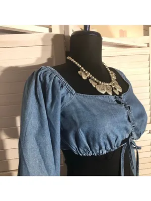 Forever 21 Chambray Blue Cropped Long Sleeve Top Small thumbnail 6