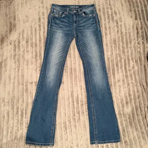 Grace in‎ LA Women Bootcut Jeans Blue Embroidered Rhinestone Wing Pocket Size 26 thumbnail 2