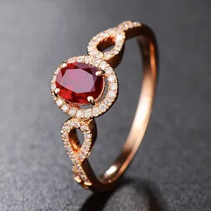 14K Rose Gold Plated Adjustable Birthstone Red Crystal Ruby Ring for Women thumbnail 2