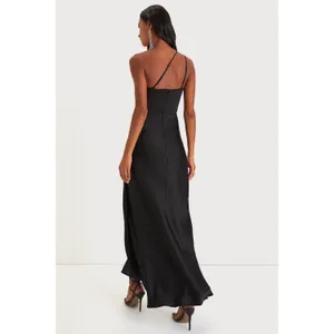 NWT Lulus Signature Elegance Black Satin One-Shoulder Maxi Dress Bridesmaid Sz L thumbnail 3