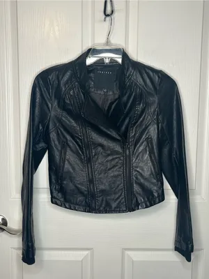 Therapy Black Faux Leather Moto Jacket Sz S Zippers thumbnail 2