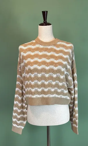 H&M Divided Beige and White Knit Sweater Size S thumbnail 1
