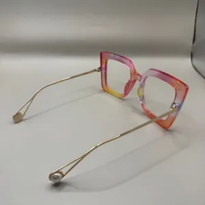 ZEELool Women’s Gradient Pink Orange Square Fashion Glasses, No prescription thumbnail 5