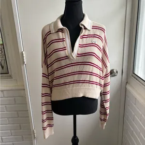 Pink Cambridge Knit Polo Oversized Cropped Sweater large‎ preppy coastal resort thumbnail 2
