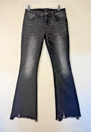 Dear John Rosie Flare‎ Jeans Womens 28 Raw Hem Distressed Black Whimsygoth thumbnail 1
