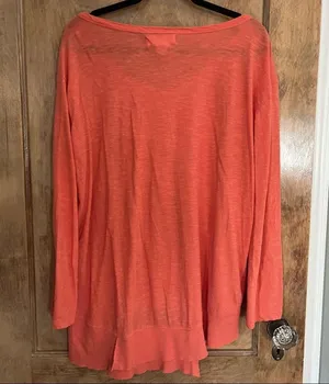 Workshop Republic Clothing Women Salmon Pink Long Sleeve Beachy Lounge wear top XL. 100% Cotton thumbnail 2