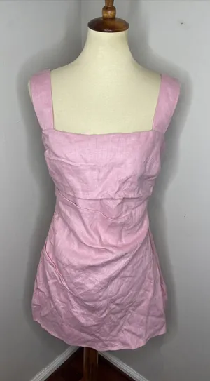 New Reformation Kerrigan Linen Dress in Babygirl Pink Size 10 thumbnail 1