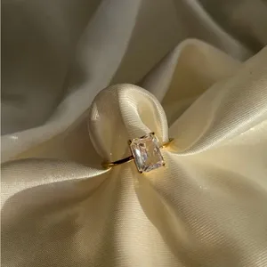 Cubic Zirconia Square Cut Shiny Rhinestone Gold thumbnail 1