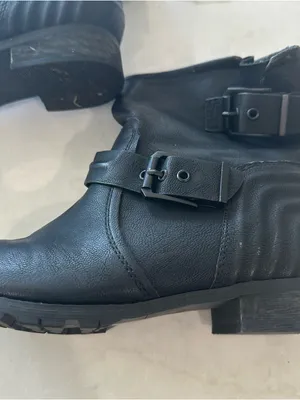 Aldo Black Leather Ankle Combat Boots with Buckle Straps thumbnail 3