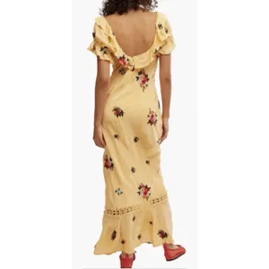 Free People Bali Santa Cruz Maxi Dress Floral Embroidered Cutout Ruffle Size XS thumbnail 2