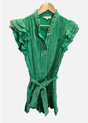 Sewn + Seen Romper Womens L Green Ruffle Sleeve Button Front Gauze Boho Summer‎ thumbnail 1