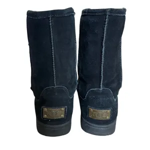 Rj's Fuzzies Black Sheepskin Boots Sz 6 Sherpa lined Genuine Suede Winter‎ Cozy thumbnail 3