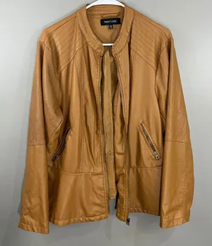 New Look Faux Leather Jacket Womens 2X Tan Great Quilted Biker Moto Peplum thumbnail 1