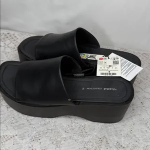 NWT Pull & Bear black retro thick platform high clog slip on open toe sandals 9 thumbnail 4