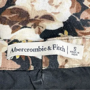 Abercrombie & Fitch Floral Linen Blend Mini Dress Brown Beige Roses Size Small thumbnail 13