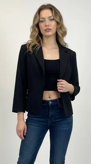 Y2K New York & Co Cropped Black Blazer Jacket thumbnail 1