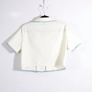 Cider Lace Trim Collar Crochet Knit Applique Button Front Cropped Blouse Shirt thumbnail 4