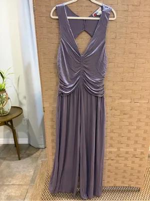 Free People Kit Open-Back One-Piece Sleeveless Ruched V-Neck Wide-Leg Jumpsuit L thumbnail 3