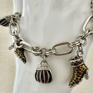 Silver tone Cookie Lee Fashionista High Heel Shoes Purses Charm Bracelet thumbnail 5