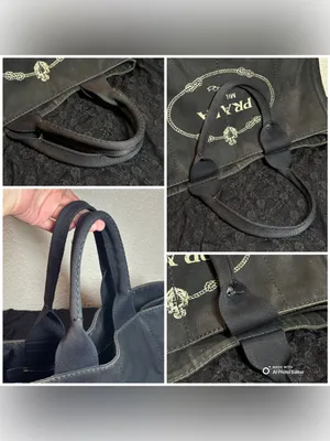 Prada Canapa Large GM Black Denim Canvas Tote Bag Distressed Vintage Italy thumbnail 9