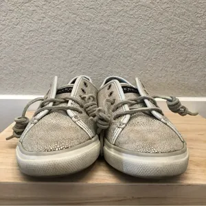 Sperry Seacoast Silver White Metallic Low Top Sneaker 7.5‎ thumbnail 4