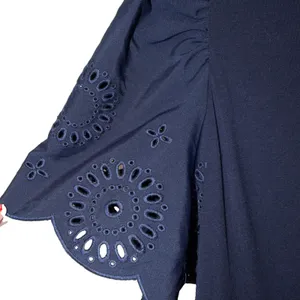 Modern Works Women's Dress Navy Coastal‎ Preppy Puff Sleeve Eyelet Plus Size 1X thumbnail 3