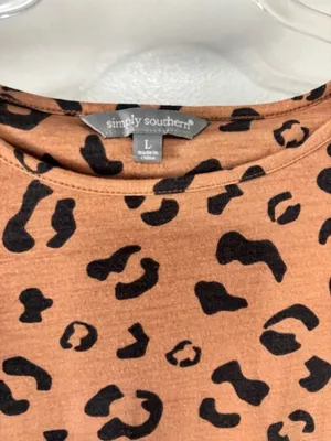 Simply Southern L Leopard Ruffle Tier Sleeve Dress Black Tan Everyday Statement thumbnail 6