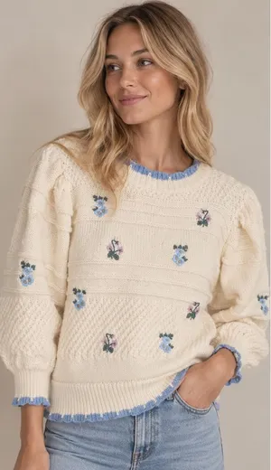 FRNCH Floral Embroidered Knit Sweater thumbnail 1