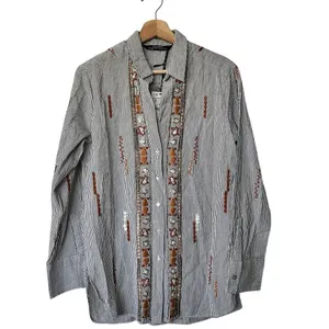 NWT Zara Collection Button down Shirt S Striped Embroidered Embellished cotton thumbnail 2