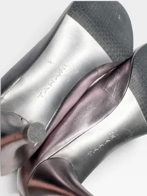 Tahari Brett Leather Metallic Gunmetal Gray Pointed Toe Kitten Heels SZ 9 thumbnail 9