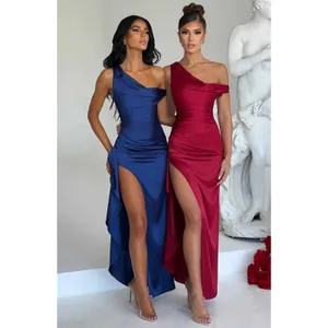 NWT Babyboo Juliene Navy Blue Satin Draped Cowl Neck Maxi Dress Womens Size S thumbnail 7