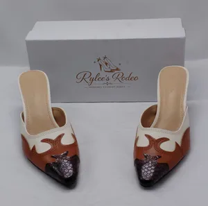 Rylee's Rodeo Western Heels Sz 10 Ivory Brown Pointed Toe Coastal Cowgirl Mules thumbnail 1