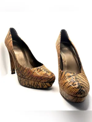 Stuart Weitzman Brown & Black Leather Animal Print Snakeskin Embossed Heels (9) thumbnail 8