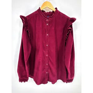 Gap Corduroy Ruffle Shirt Womens XL Tall Burgundy Long Sleeve Button Up thumbnail 3
