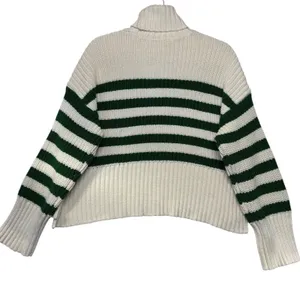 Madewell Womens Wide Ribbed Striped Turtleneck Sweater Small Ivory Green thumbnail 6