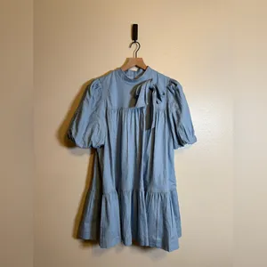 Tcec Light Denim Bow Puff Sleeve Dress thumbnail 2