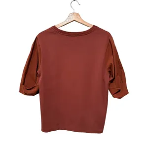 Athleta Harlow Hybrid Shirt Women Sz S Oversized Rust Red Puff Sleeve Crewneck thumbnail 2