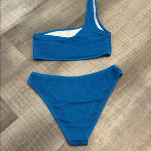 one shoulder blue bikini thumbnail 2