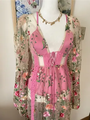 For Love & Lemons Luna Embroidered Floral Tulle Maxi Dress Ethereal Small New thumbnail 14