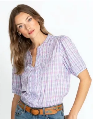 Johnny Was Malo Puff Sleeve Blouse S NWT Lavender Plaid thumbnail 1