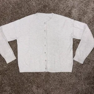 Women's Gray Button Front Knit Cardigan Sweater Crew Neck Solid Size M Size M thumbnail 8