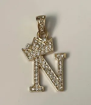 Gold Plated “N” Initial With Crown Pendant thumbnail 1