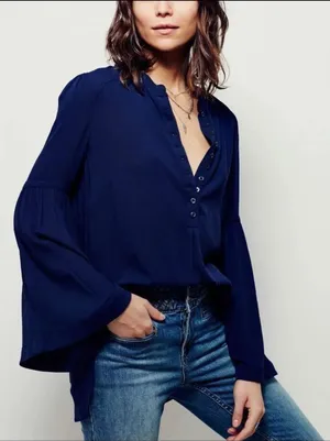 Free People Easy Girl‎ Bell Sleeve Henley Top XS thumbnail 1