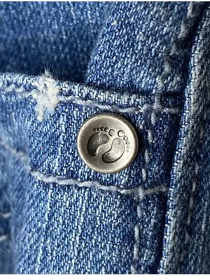 🌸Y2K Hang Ten Blue Distressed Denim Mini Skirt Frayed Hem Logo Button Size 5 thumbnail 8