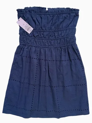 Wild Fable Navy Blue Eyelet Strapless Tube Mini Dress Small Cotton thumbnail 3